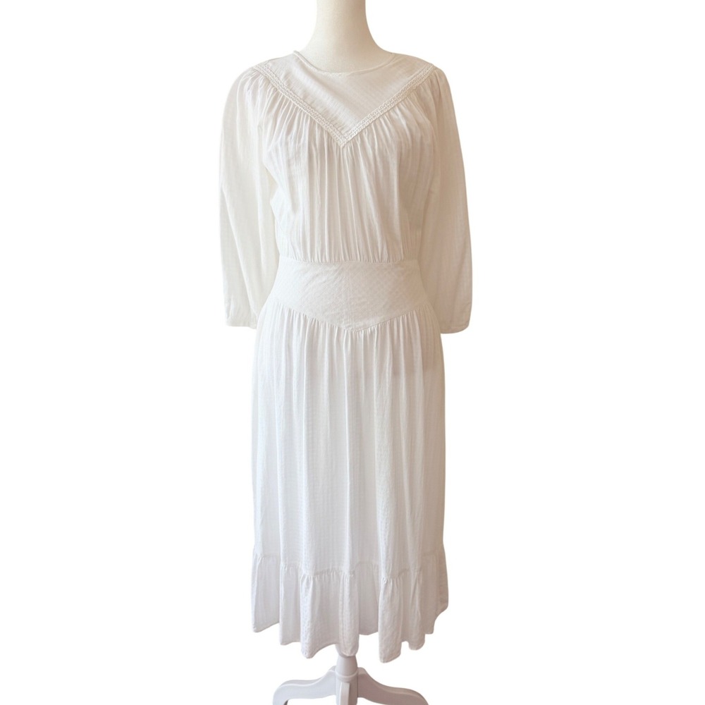 GREYLIN White Boho Cottagecore Feminine Graduation Romantic Midi Dress Size XS